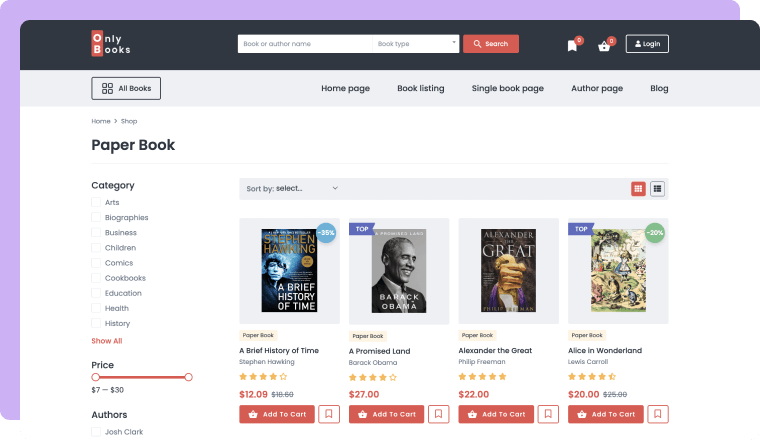 Only Books - bookstore WordPress theme