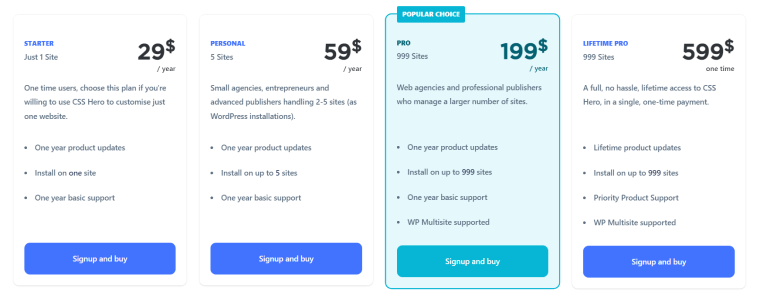 CSS Hero pricing