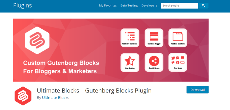 Ultimate Blocks plugin homepage