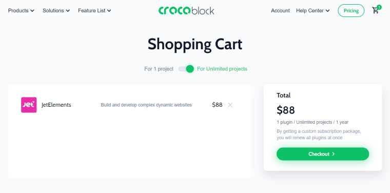 Crocoblock cart page