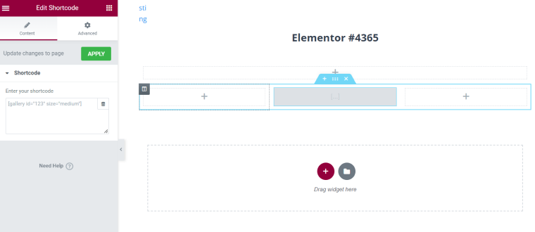 Adding shortcode to elementor builder