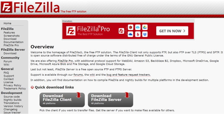 Filezilla free ftp client