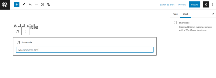 Add woocommerce shortcode to gutenberg editor