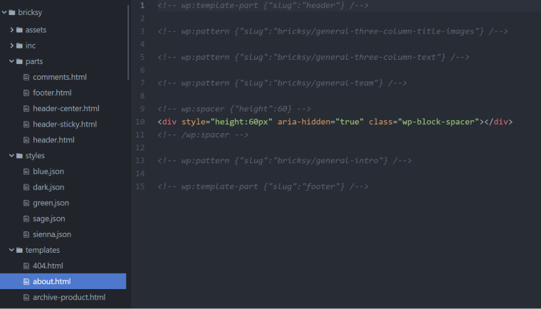 block theme template structure