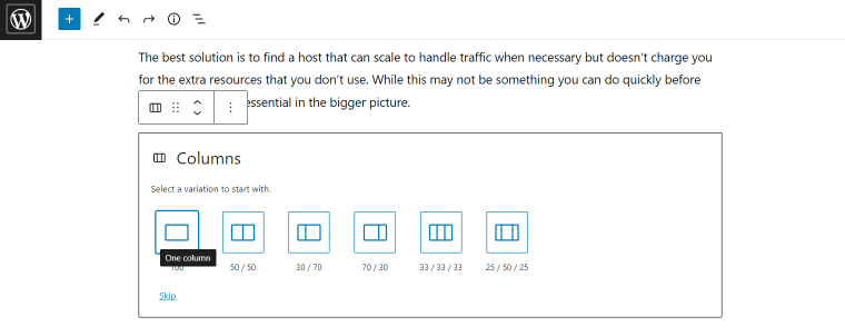 Wordpress blocks in columns