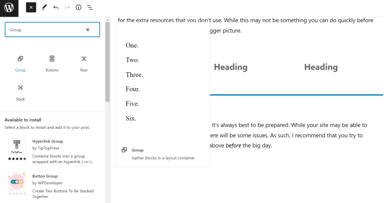 Group wordpress block