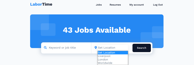 wordpress search feature on the job board website
