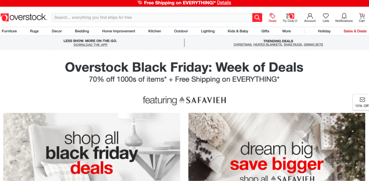 Overstock snowy homepage design