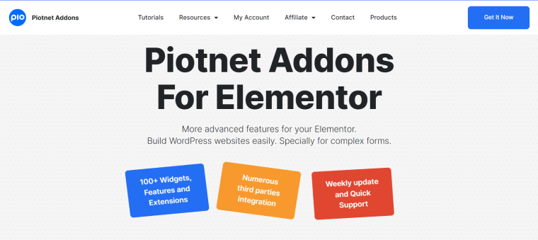 Домашняя страница плагина Piotnet Addons for Elementor