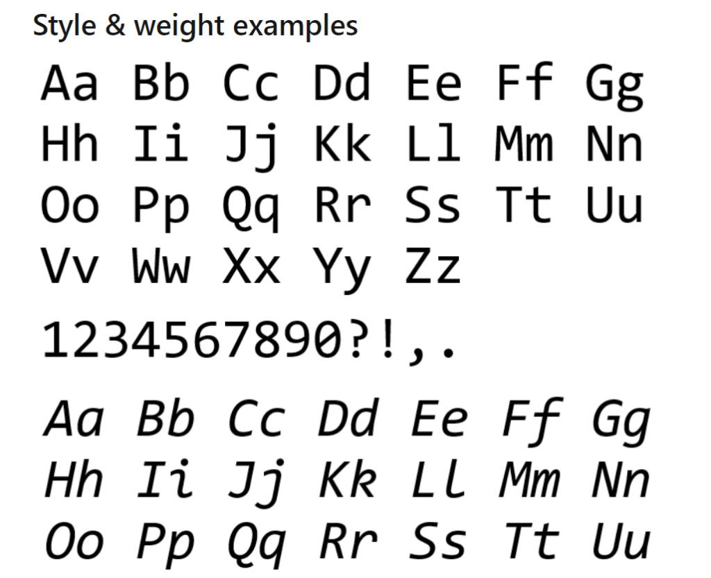 Microsoft word font types list