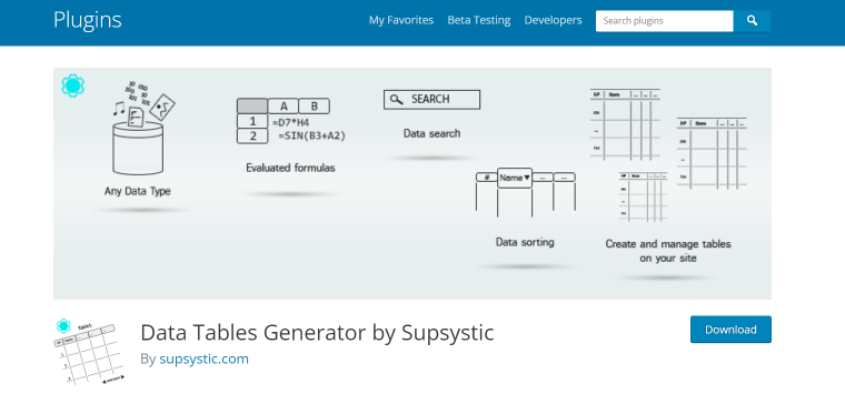 Data Table Generator plugin homepage
