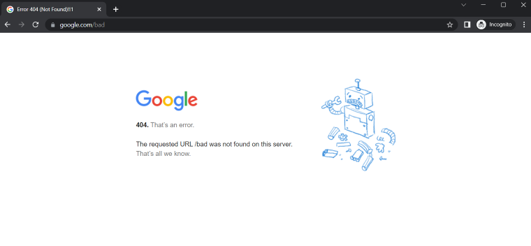 google 404 error