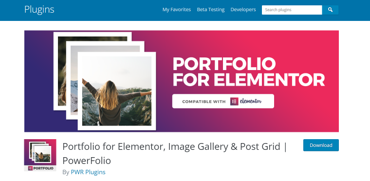 Portfolio for Elementor plugin homepage