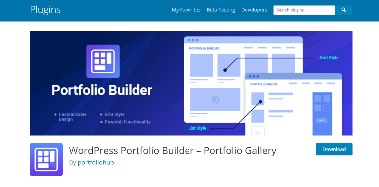 WordPress Portfolio Builder plugin homepage