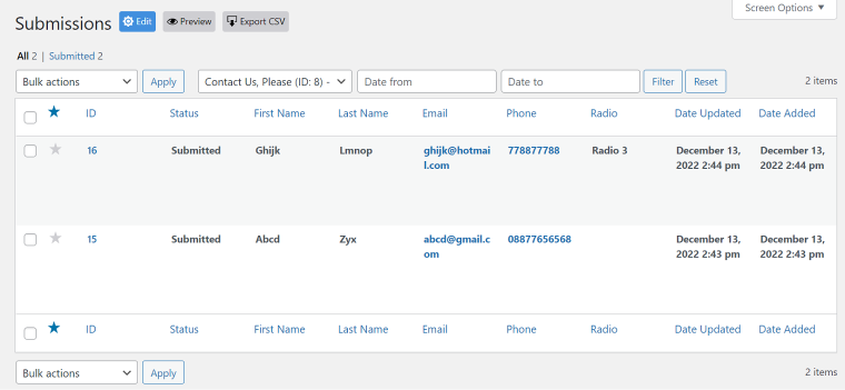 ws form submissions management