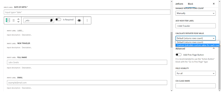 displaying form repeater fields