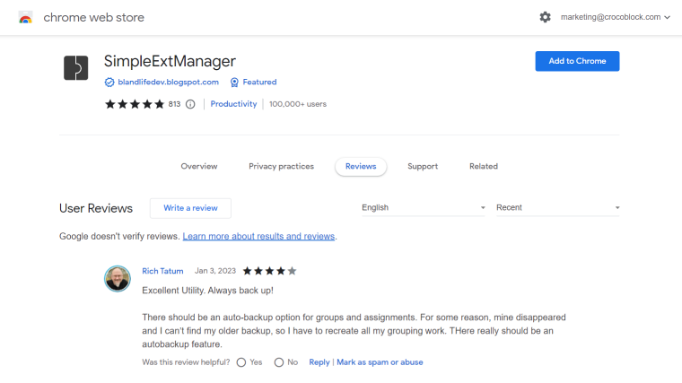 Simpleextmanager for managing chrome extension