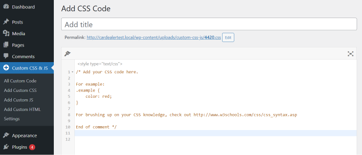 add css code with the plugin
