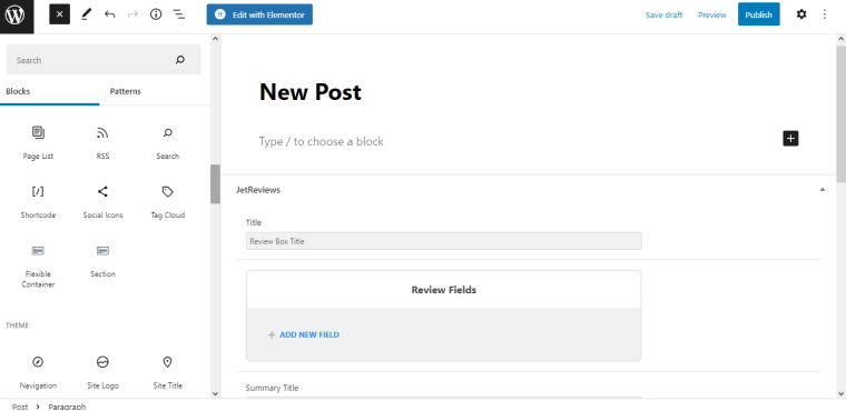 adding the shortcode via blocks