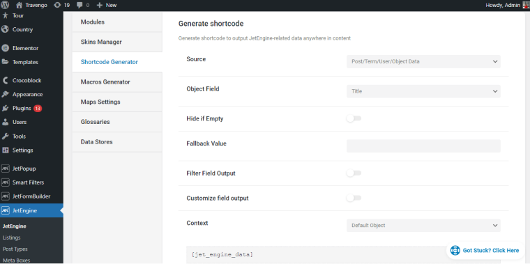 Shortcode Generator JetEngine