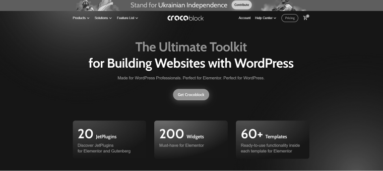 crocoblock website in grayscale