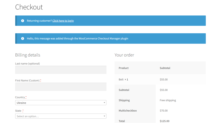 checkout field manager for woocommerce sample