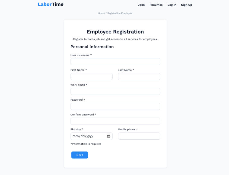 user profile registration form built with jetformbuilder