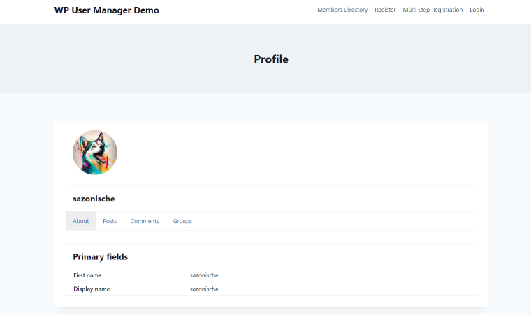 wp user manager profile demo