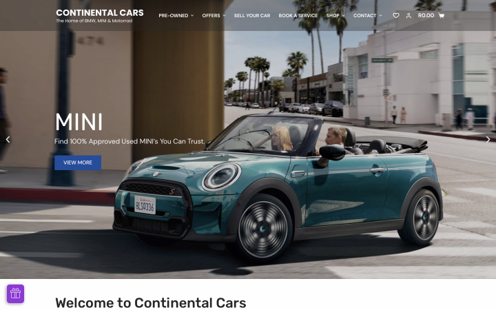 Continental Cars website homepage