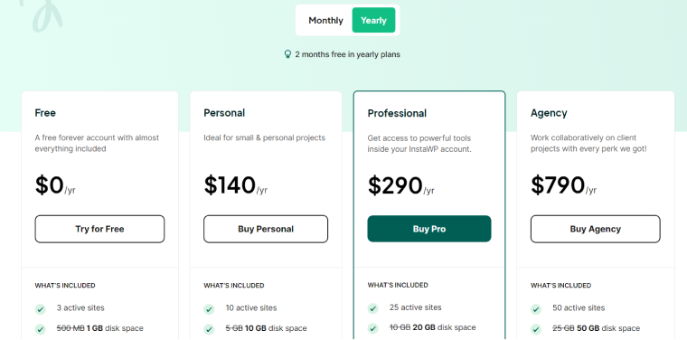 Instawp pricing plans