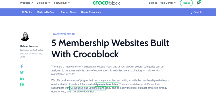 local navigation on the crocoblock website