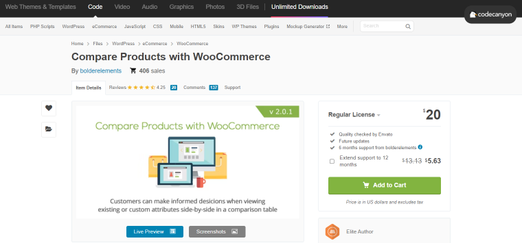 compare products with woocommerce plugin on codecanyon