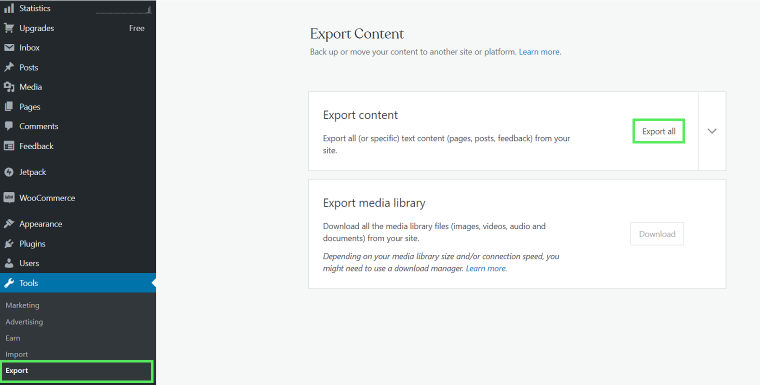 exporting wordpress.com site