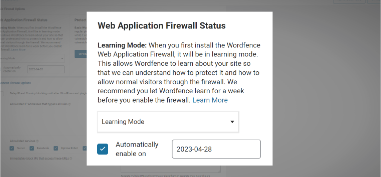 wordfence learning mode