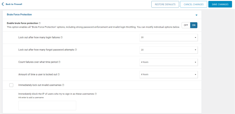 wordfence login security settings