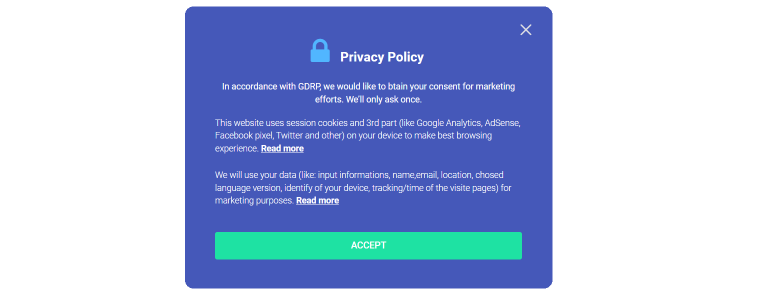 lightbox privacy policy pop-up