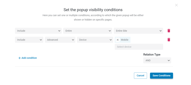 setting jetpopup rendering conditions