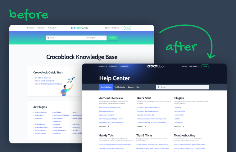 knowledge base wordpress plugin before and after example