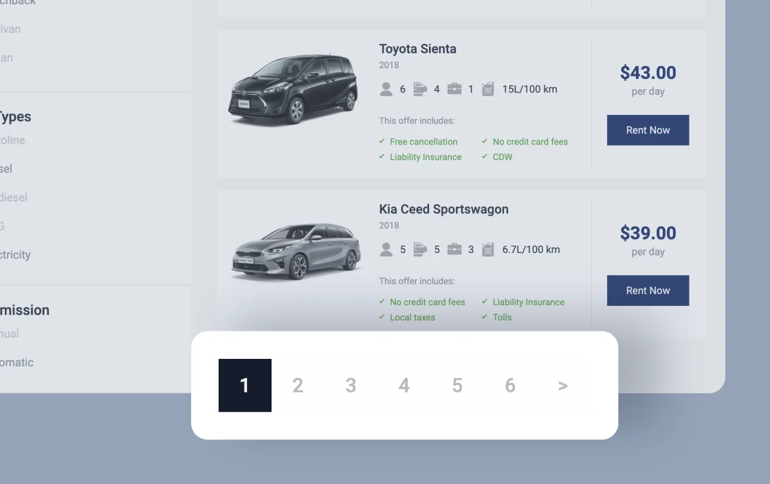 JetSmartFilters pagination widget for car rental template demo for Elementor