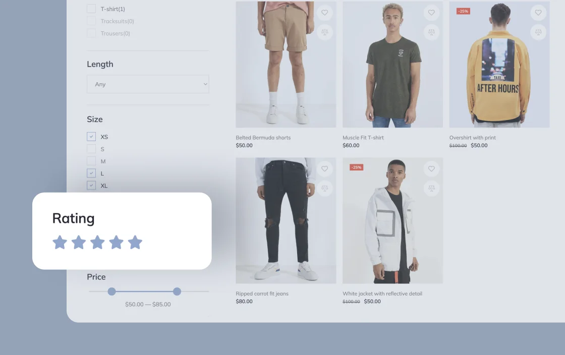 JetSmartFilters rating filter widget for WooCommerce shop template demo for Elementor