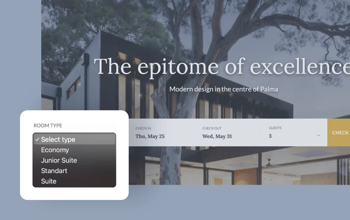 JetSmartFilters select filter widget for grand hotel booking template demo for Elementor