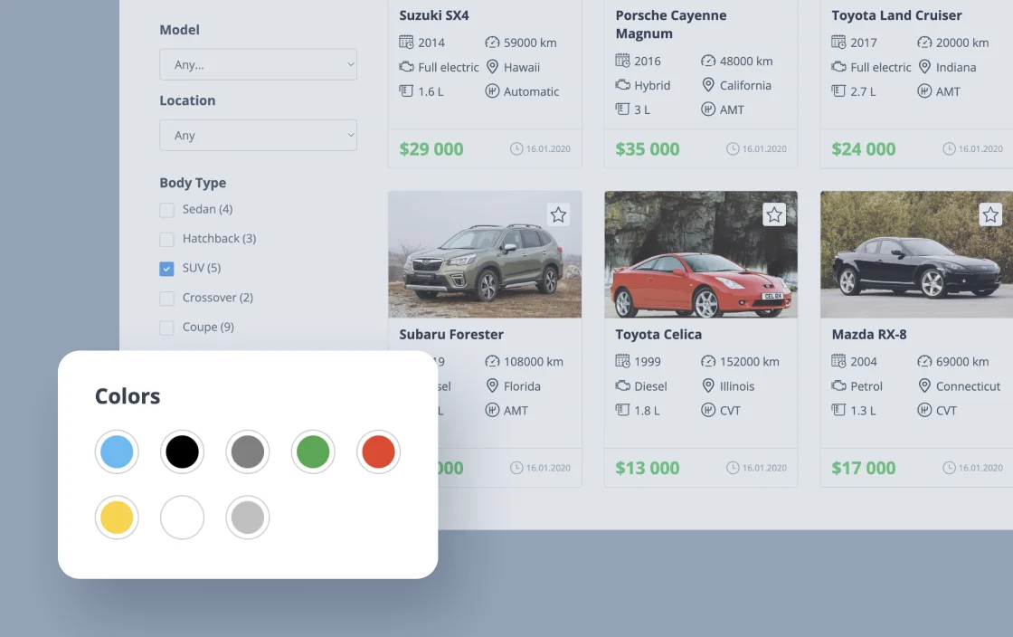 JetSmartFilters visual filter widget for car dealer template demo for Gutenberg
