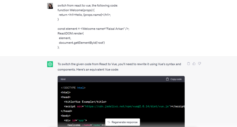 switching from React to Vue using ChatGPT