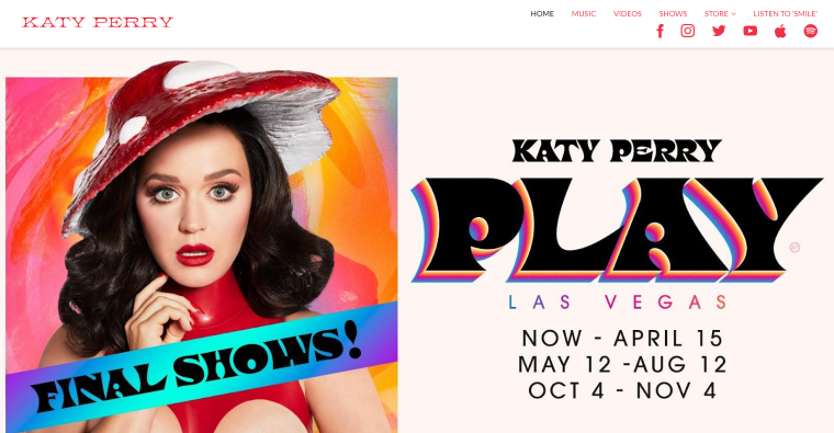 katy perry website homepage