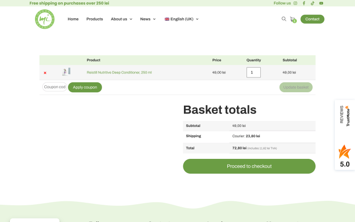 shopping cart example on the website