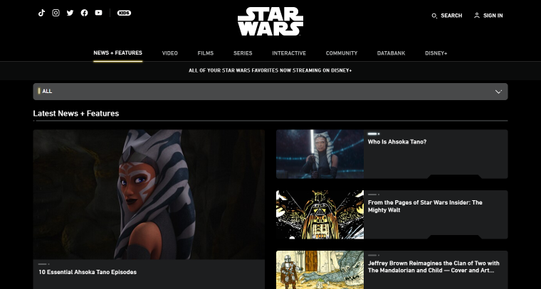 star wars news website homepage