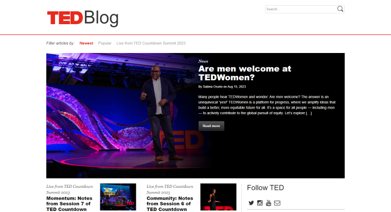 ted blog website homepage