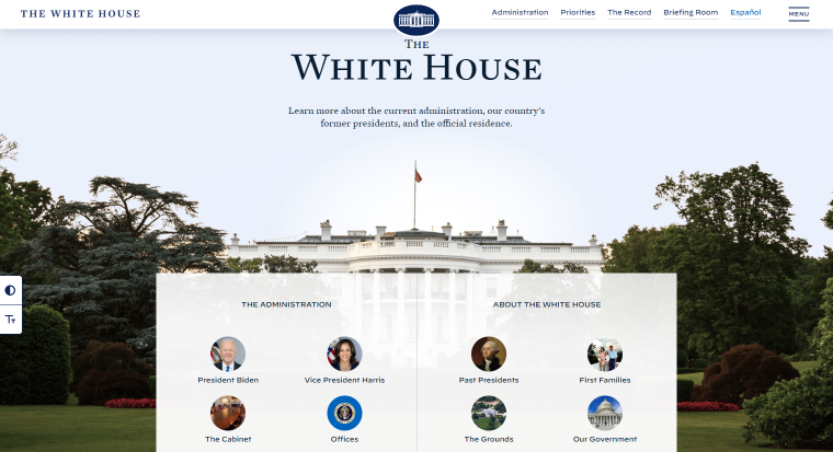 the white house website homepage