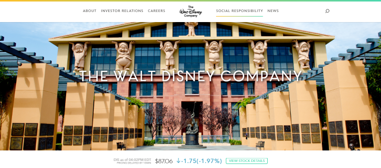 the Walt Disney company website homepage