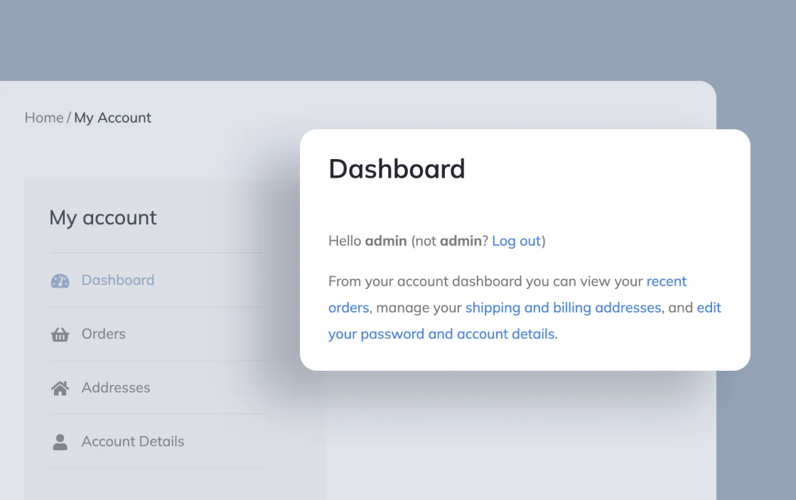 JetWooBuilder Account Dashboard widget for WooCommerce shop template demo for Elementor
